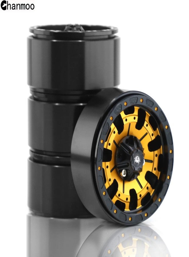 Chanmoo 1.9 RC Beadlock Wheels Rims With 12mm Hex 1.9 Inch Metal Wheel Hub For 1/10 RC Crawler Car SCX10 SCX10 II 90046 SCX10 III TRAXXAS TRX4 Axial Tamiya CC01 D90 1.9 RC Crawler Tires 4PCS (Gold) - Image 3